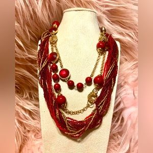 Charming Charlie/Coldwater Creek Necklaces Set Burgandy Red Gold